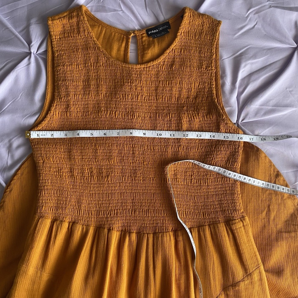 Prana Seakissed Dress Smocked Bodice Pockets Organic Cotton Copper Woman's Large - Picture 6 of 7